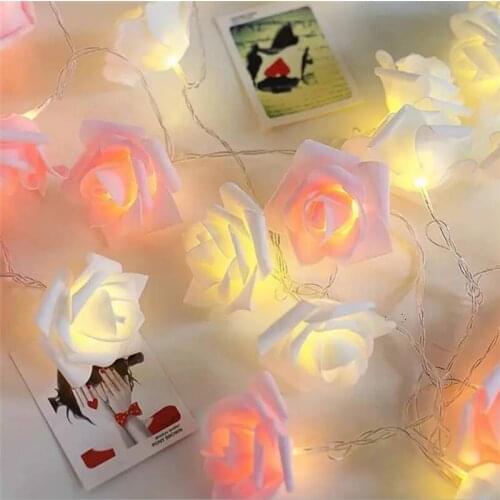 10M 50LED Fairy Garland Artificial Rose Bouquet String Light White Pink Foam Flower Light Ramadan Wedding Party Home Decoration