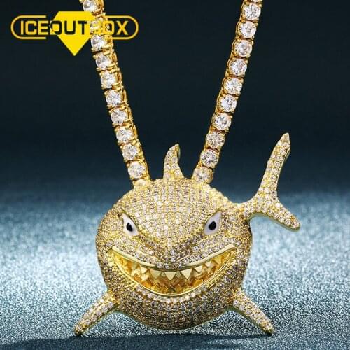 ICEOUTBOX Small Size Shark Pendant Iced Out Cubic Zirconia Necklace For Mens Hip Hop Jewelry Full Of Crystal Fashion Chain Gift