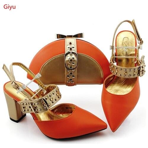 Doershow nice African Shoes And Bag Matching Set With orange Hot Selling Women Italian Shoes And Bag Set For Wedding!HJK1-5