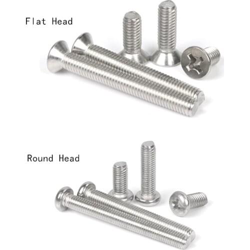 Stainless Steel Phillips Screws M1/M1.2/M1.4/M1.6/M2/M2.5*3/4/5/6/8/10mm cross Flat/Round Head Thread Metric Machine screw bolt