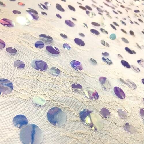 Lace151 12＋18mm Beaded Sequin Fabric Embroidery Mesh Yarn Fabric Womens Dress Evening Dress Headscarf Bag Sequined Fabrics