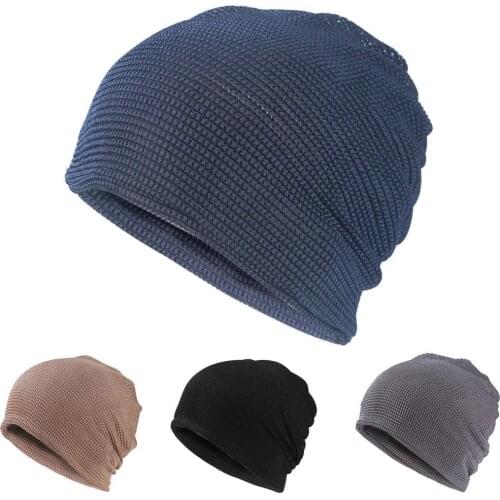 Summer Unisex Hat Solid Color Stretchy Elastic Hollow Breathable Head Wrap Beanie Slouchy Beanie Multifunctional Caps