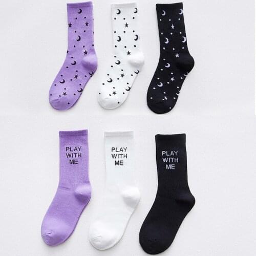 Fashion Hip Hop letter Socks women Cartoon moon Socks Hip Hop Street Sports Skateboard Black White Street clothing Couple Socks