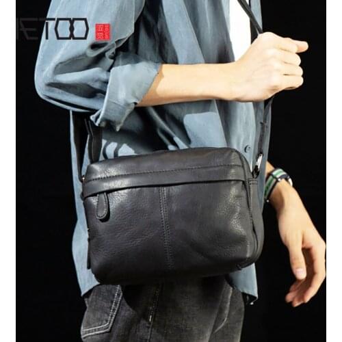 AETOO Mens leather messenger bag, top leather fashion shoulder bag, soft leather business casual mens bag