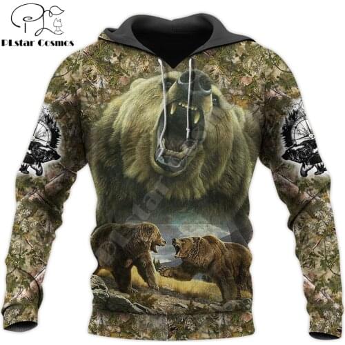 Bear Hunter Pattern 3D All Over Printed Mens Autumn Hoodie Sweatshirt Unisex Streetwear Casual Zip Jacket Pullover KJ625