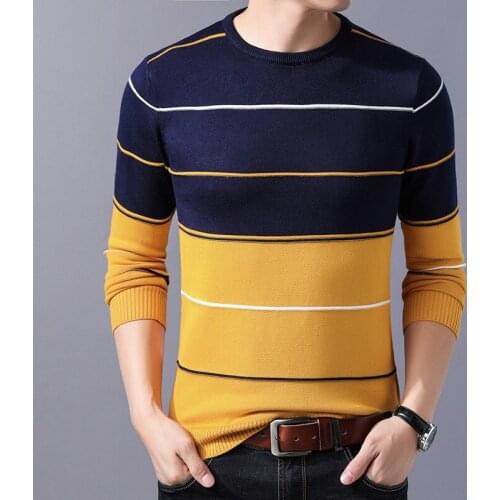 2021 Casual Mens Sweater O-Neck Striped Slim Fit Knittwear Autumn Winter Mens Sweaters Pullovers Pullover Men Pull Homme M-3XL