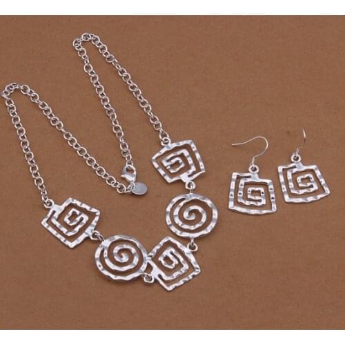 N925 Silver color Jewelry Set Square Thread Necklace Earrings Two-piece Set Fashion Geometry Ballroom Set S428