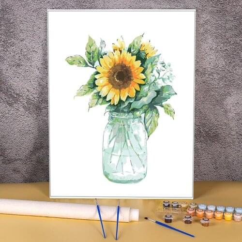 Flower Sunflower DIY Paint By Numbers Complete Kit Acrylic Paints 50*70 Oil Painting Loft Wall Picture For Handicraft