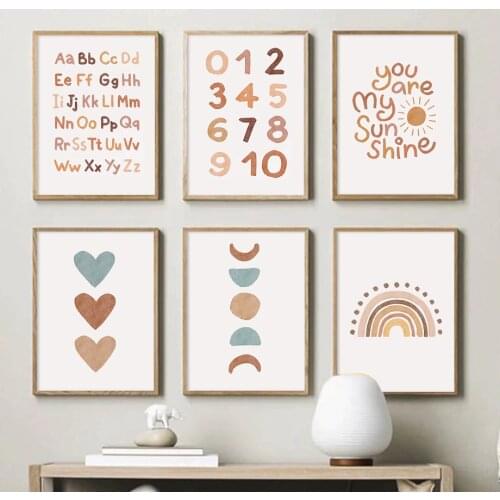 Sunshine Love Number Letter ABC Wall Art Canvas Painting Nordic Posters And Prints Wall Pictures For Kids Room Bedroom Decor