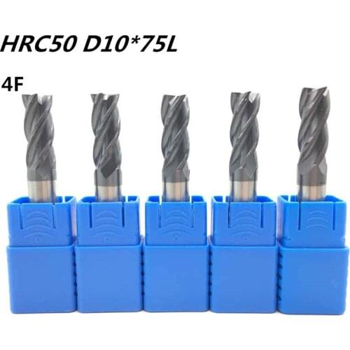 5Pcs New 4F-D10*75L HRC50 Carbide Square Flatted End Mill 4flute mill diameter 10mm Highspeed milling machine Milling Cutter