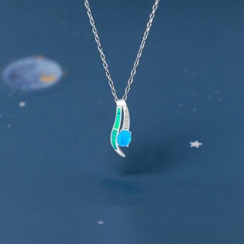 Wholesale Retail Small pendant necklace Blue Fire Opal Silver Stamped Necklaces & Pendants Fashion jewelry OP296