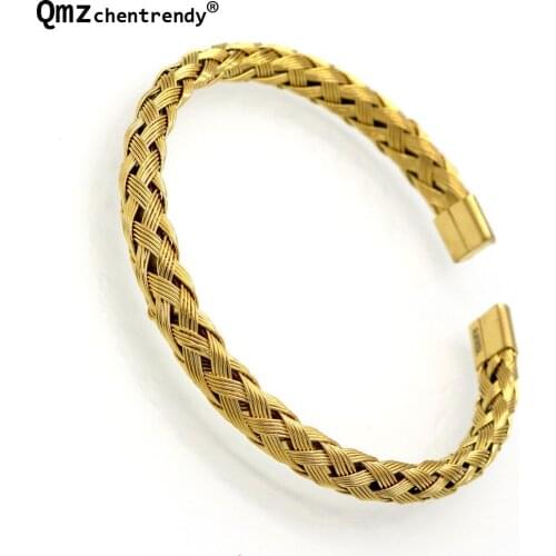 Wholesale Luxury Stainless Steel Twisted Chain Cable Bracelet Men Gold Open Cuff Bracelets Bangles Plait wire Jewelry