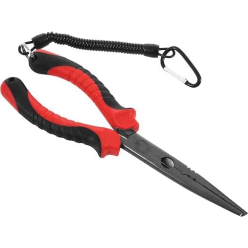 Fishing Pliers Long Nose with Floating Fish Gripper, Needle Nose Pliers Ergonomic Grip Split Ring Pliers Hook Remover Crimper