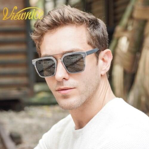 Viewnice 2019 Big sunglasses Men wooden grain polarized lens acetate eye wear black Oversize protection Handmade glasses
