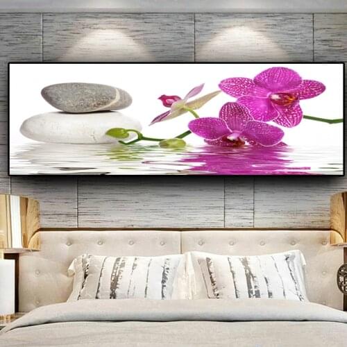 Modern Purple Orchid Zen Spa Stone Spa Religious Painting on Canvas Posters and Prints Cuadros Wall Art Picture for Living Room