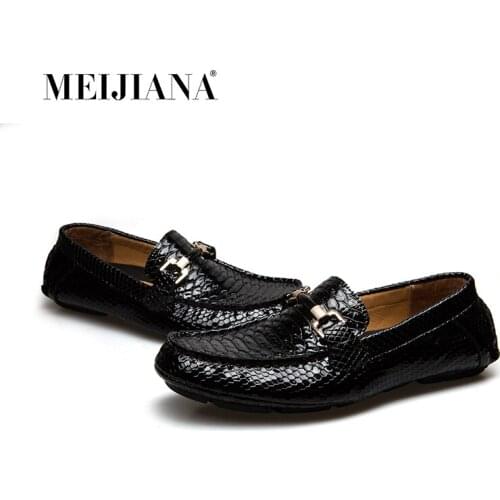 MEIJIANA Causal Shoes Genuine Cow leather Mens Loafers Fashion Handmade Moccasins Slip On Black Mens Boat Shoes