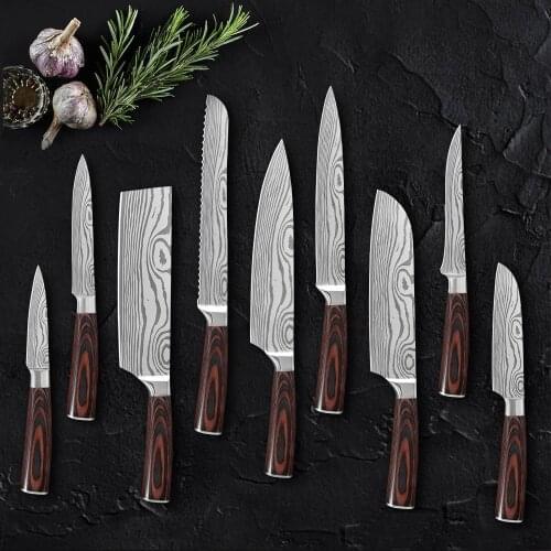 8 "inch Japanese Kitchen Knives Laser Damascus Pattern Chef Knife Sharp Santoku Cleaver Slicing Tool Knives Tool EDC New