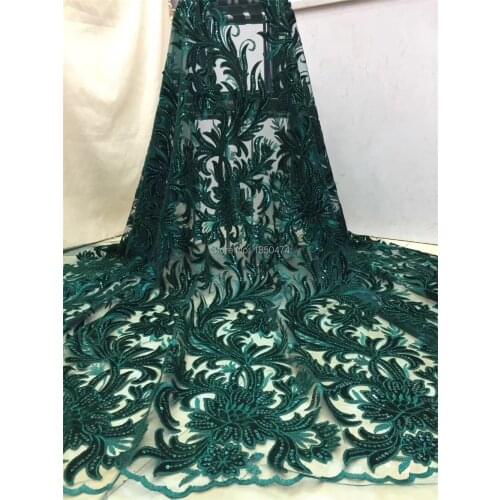 Green Incision Velvet Lace Fabric High Quality African French Lace Fabric With Sequins Embroidry Tulle Nigerian Wedding Dress FJ