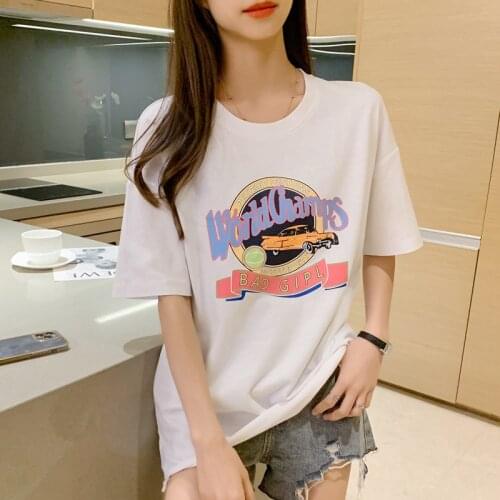 Summer 2021 Korean version of the new round collar letter short-sleeved T-shirt women loose top instagram