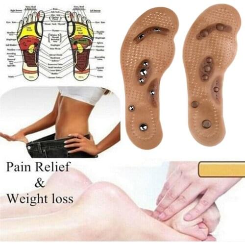 1 Pair Weight Loss Magnetic Therapy Insoles for Shoes Massage Bed Cushion Weight Loss Foot Care Brown Transparent Insole Silicon
