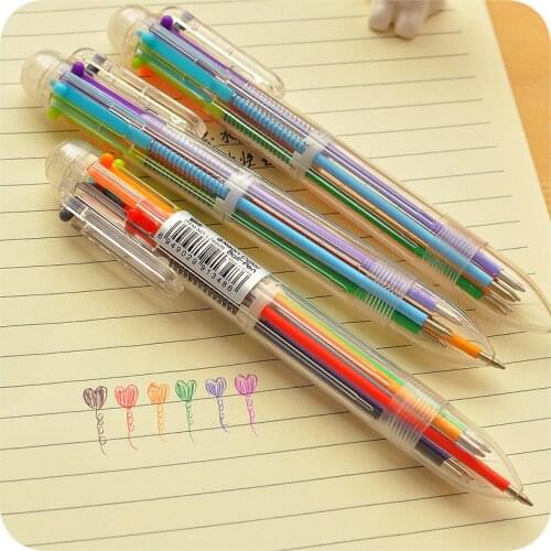 1pc diy creative new writing colorful multi color Ballpoint Pens cute 6 in 1 colors office school stationery promotion gift