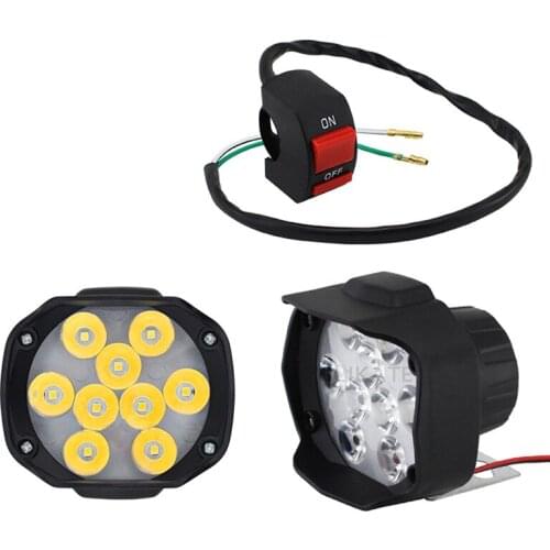 1PC Motorcycle Headlight 9 Beads Moto Led Lamps DC 9V-85V/12V 15W 1500LM with Switch