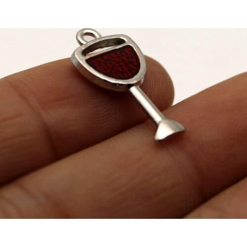 10pc Wholesale Price Wine Glass Charms 20*9mm Antique Silver Plated Pendant For Handmade Jewelry Accessories