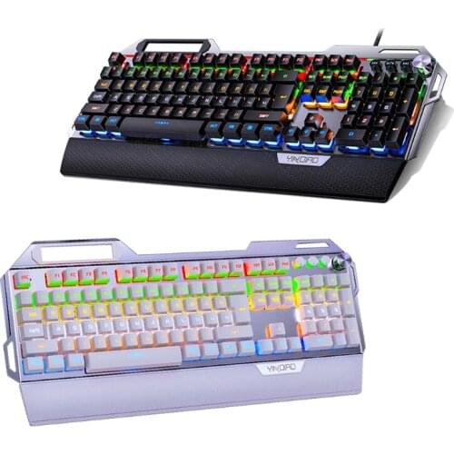 104Keys USB 7 Color RGB Aluminum Alloy Esports Gaming Keyboard with Mobile Phone Stand Volume Adjustment Knob with Function J0PB