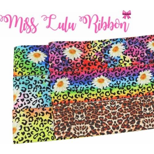 16mm-75mm Leopard Series Watercolor Daisy Flower Printed Grosgrain/Elastic Ribbon DIY Party Gift Decor 50yards/roll