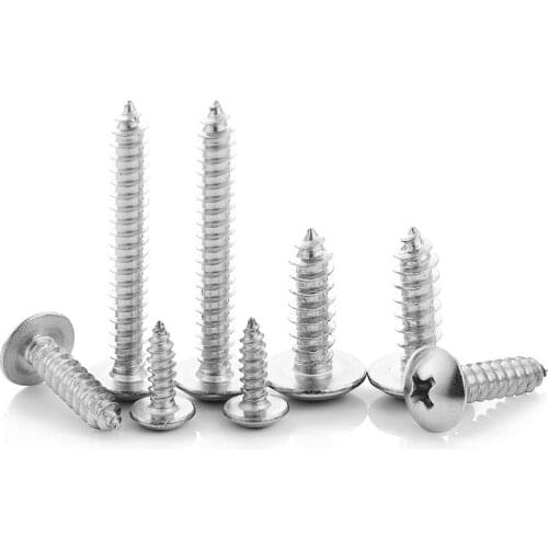NINDEJIN 20/55pcs Cross Recessed Truss Head Self-tapping Screw 304 Stainless Steel M3 M4 M5 M6 Phillips Mushroom Head Wood Screw
