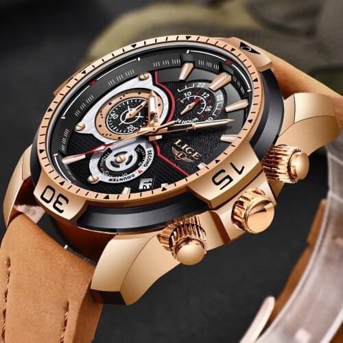 2020 LIGE Mens Watches Top Brand Luxury Casual Leather Quartz Clock Male Sport Waterproof Watch Gold Watch Men Relogio Masculino