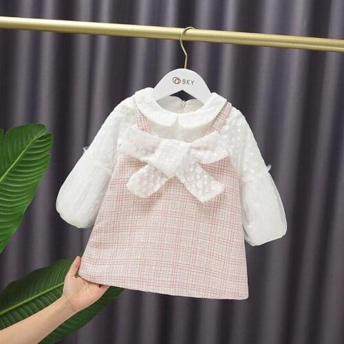 2021 Winter Girls Thicken Children Clothes Baby Girls Patchwork New Years Dress Kids Bow Cotton cloth Dress Girls Outwear MB20