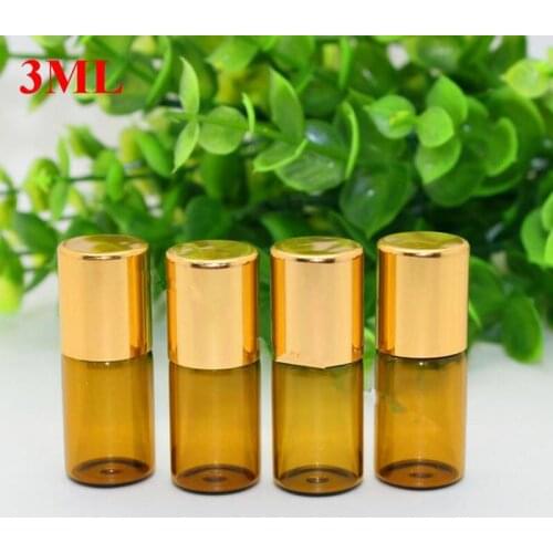 300pcs 3ml mini roll on roller bottles for essential oils roll-on refillable perfume bottle with gold aluminum lids