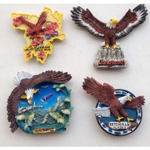 Hand-painted Alaska Langkawi Eagle 3D Resin Fridge Magnets Tourism Souvenirs Refrigerator Magnetic Stickers Home Decoration
