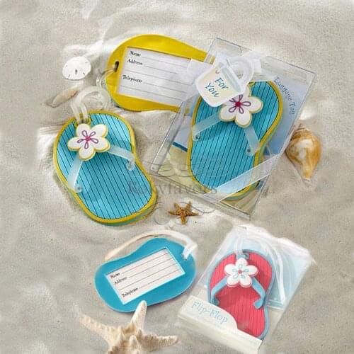 48PCS Mix Colors Flip Flop Luggage Tag Wedding Favors Beach Theme Party Giveaways Bridal Shower Event Favors Anniversary Gifts