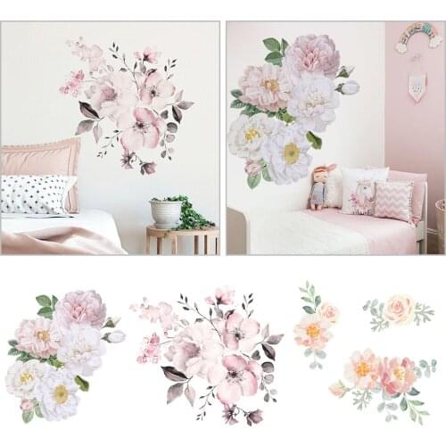 Watercolor Pink Flower Wall Sticker Home Decoration Mural Living Room Decoration Creative Wall Stickers