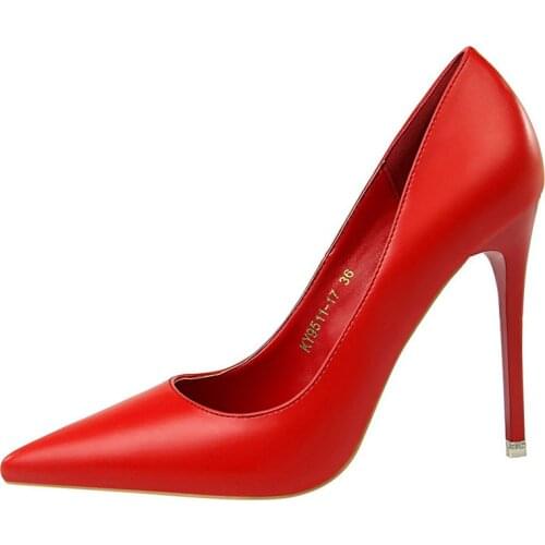 BIGTREE Soft Leather Shallow Fashion Womens High Heels Shoes Candy Colors Pointed Toe Women Pumps Show Thin Female Office Shoe