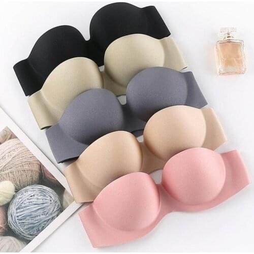 Womens Strapless Bras Three Rows Buckles Seamless Gathering Sexy Push Up Bra Invisible Underwear Soft Breathable Bralette