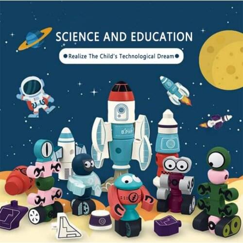 Childrens Educational Science And Education DIY Spell Magnetic Three-dimensional Toy Rocket Building Blocks Toys For Children