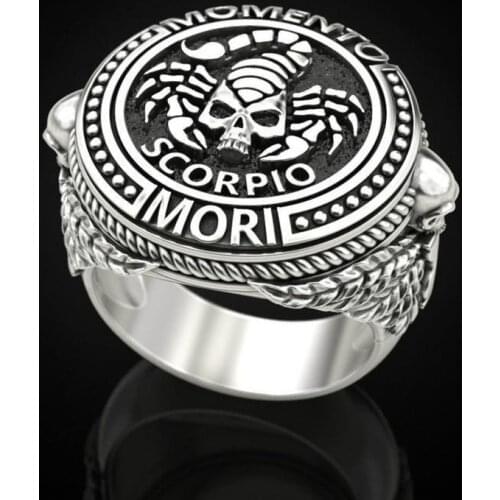 Mens Vintage Punk 925 Thai Silver Scorpion Skull Ring Party Gift Jewelry Ring Wholesale Size 7-12