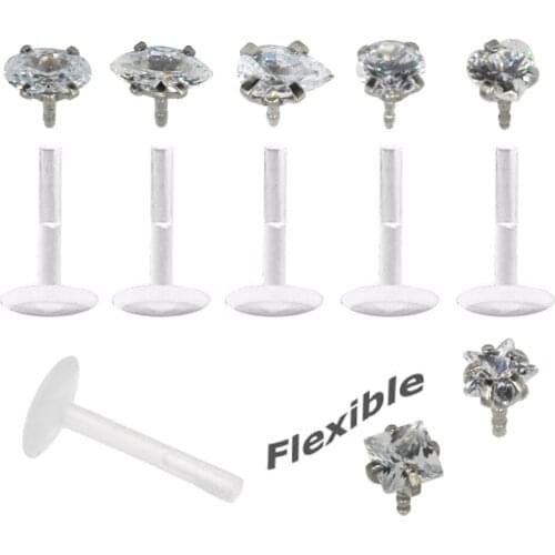 Bioplast Flexible Ear Tragus Cartilage Piercing Eye Shape,Ellipse,Drips,Star,Heart Zircon Lip Labret Bar Ring Sexy Girls Jewelry