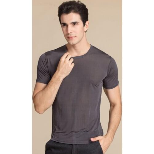 Quality 100% Mulberry Silk Knitted Mens Short Sleeve Round Neck T-Shirts Tee Top plus size HY006