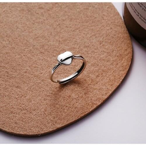 Real 100% S925 Sterling Silver Heart Rings For Women Finger Jewelry, Simple Adjustable Love Ring Woman Girl Birthday Gifts