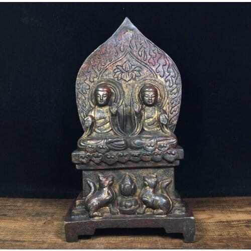 9"Tibet Temple Collection Old Bronze Lacquer Cinnabar Northern Wei Buddha Prince Buddha Bench buddha Sakyamuni Enshrine
