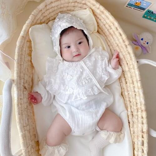 Spring Autumn New Baby Long-Sleeved One-Piece Romper Baby Girl Foreign Embroidered Lace Bag Fart Clothes Children Outing Romper