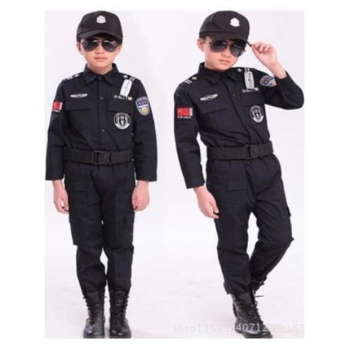 Childrens Halloween 100-160 Cm Gift Disfrace Boys Kid Cop Police Costume Kids Policeman Cosplay Birthday Party Uniform