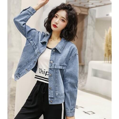 Letter Embroidery Denim Jacket Spring Summer Fashion Women Cowboy Short Coat Loose Long Sleeve Blue Jeans Top Outer Wear Clothes