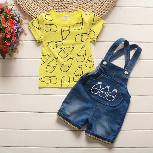 BibiCola summer baby boys clothes kids Boys cotton Tops T-shirt + bib shorts 2PCS set Children Clothing for Baby Boys