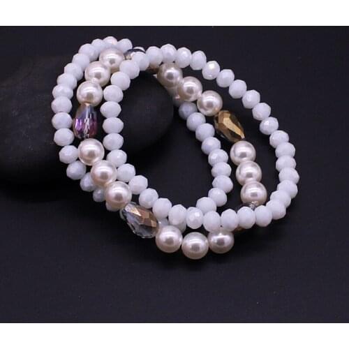 Fashion Crystal Beaded Multilayer Bracelet Simple Style Handmade Beaded 6mm Crystal 8mm Imitation Pearl Women Bracelet Jewelry