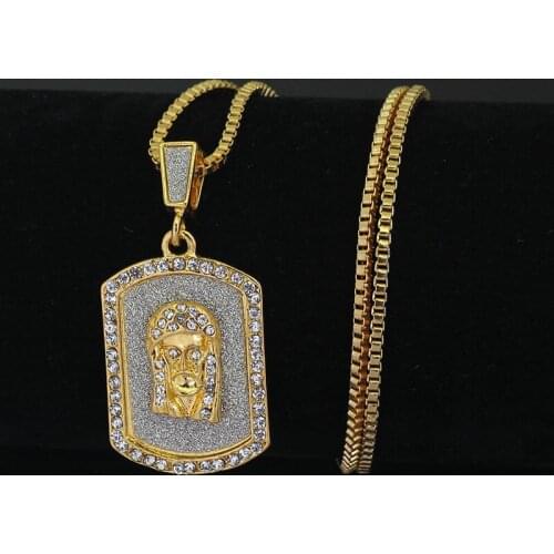 Fashion Pharaoh Square Big Pendant Necklaces Unisex Men Hip Hop Jewelry Women Gold Metal Alloy Rhinestone Long Chain Necklace